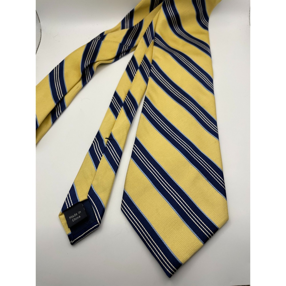 Nautica Mens Silk Necktie Yellow Navy Blue White Diagonal Striped Classic Tie